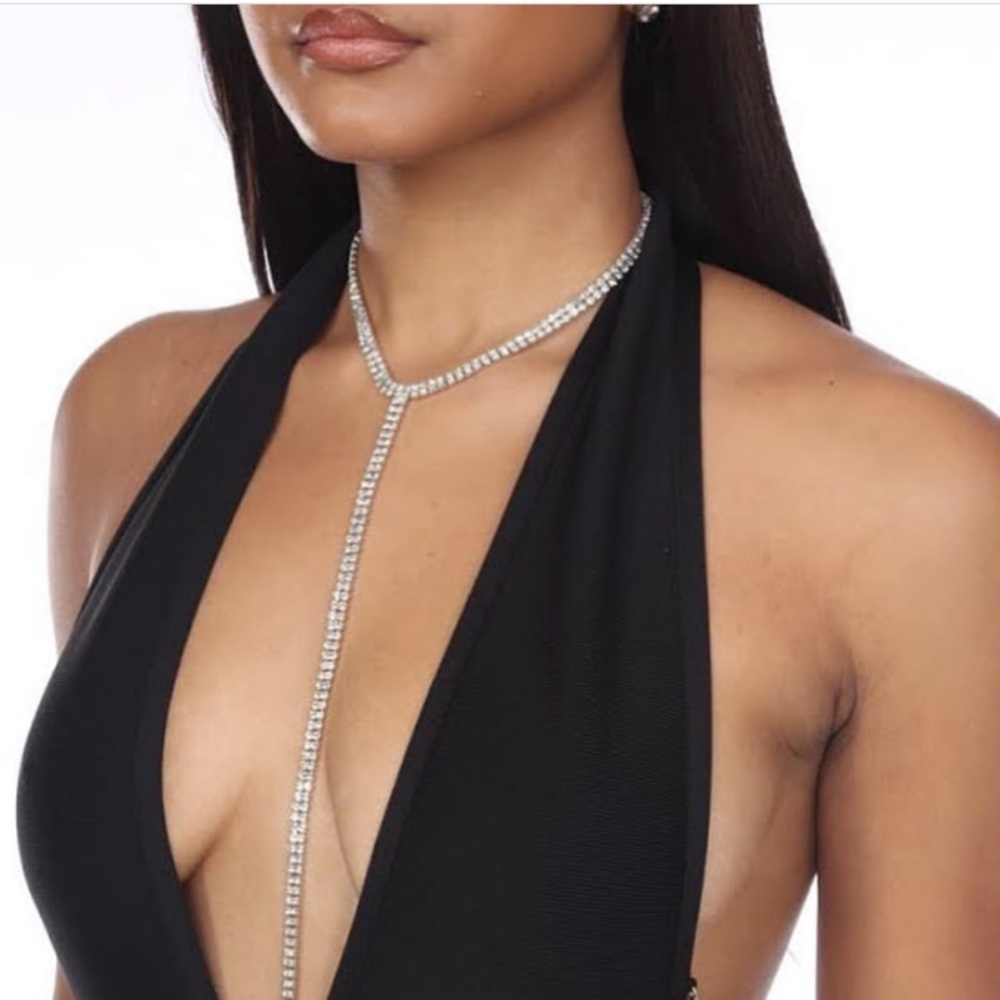 ‼️ Cleavage Diamond Rhinestone T Chain Necklace - Picture 1 of 7